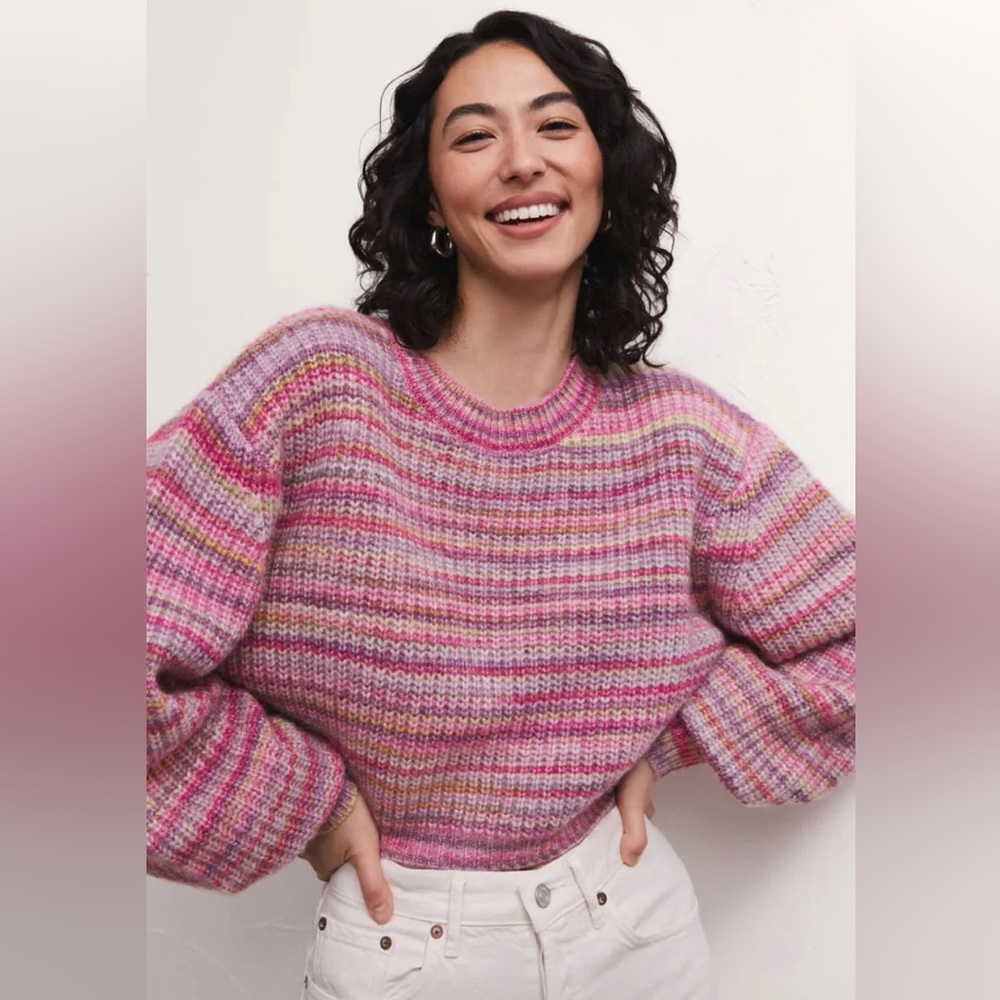 Z Supply Prism Metallic Stripe Sweater Magenta Punch